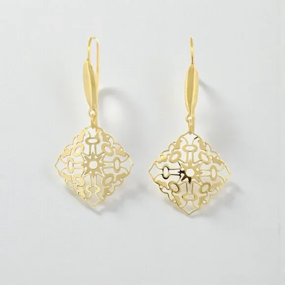 Italian 14K Yellow Gold Openwork Star Dangle Earrings 1 g Signed 1405 AR